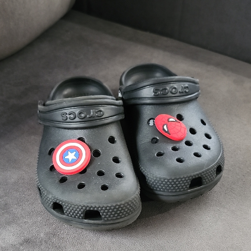CROCS Kids Black Clogs with Hero Charms